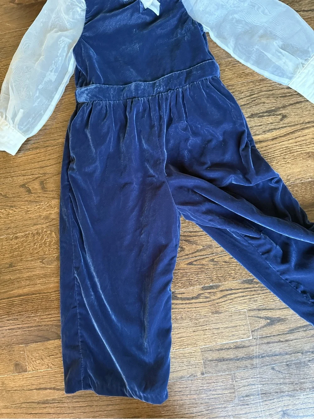 Janie and Jack, Girls Navy Blue Velvet Wide Leg Holiday Jumpsuit, Size 5 EUC